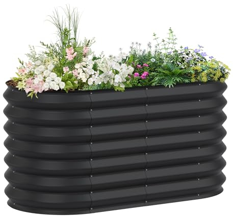 FIVMEN Fioriera rialzata, 180 x 90 x 60 cm, in acciaio zincato, per esterni, per giardino, balcone, colore nero