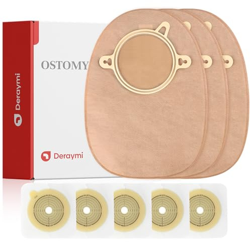 DERAYMI 30PCS Two-Piece Colostomy Bags Ostomy Supplies, Disposable Closed-End Ostomy Bags, 15-70mm Cutting Range(20PCS Stoma Bags + 10PCS Skin Barrier)