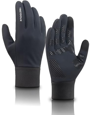 TRENDOUX Warme Fleece Winterhandschuhe Herren Damen, Laufhandschuhe Mit Empfindlicher Touchscreen Funktion, Wasserabweisend Winddicht rutschfest Für Radfahren, Wandern, Autofahren – Black M