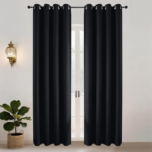 Simplebrand Thermovorhang Gegen Kälte Wohnzimmer Gardinen mit Ösen 2er Set, Schwarz H 245 x B 140 cm Verdunkelungsvorhang Schwarz Wärmeisolierende Vorhänge Verdunkelung Thermal Curtains