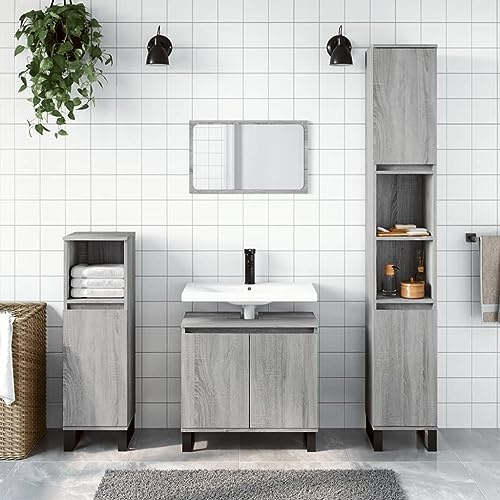 Ziaphsol Sonoma Ensemble de 3 meubles de salle de bain en bois avec meuble sous lavabo, armoires sur pied, grand espace de rangement, résistant à l'humidité, salle de bain moderne, 58 x 33 x 60 cm