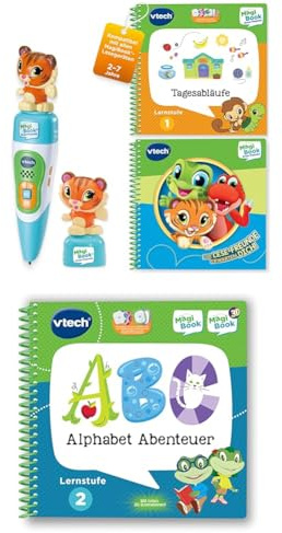 Vtech MagiBook Story’Friends inkl. Buch „Tagesabläufe“ und Alphabet Abenteuer Lernstufe 2 I Interaktives Lernbuch mit Stift I Vorschultraining Zahlen Farben Alltag I Geschenk Kinder 2‑7 Jahre