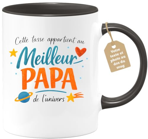 quotedazur Café-Croissant - Mug Personnalisé Papa Texte Photo - Tasse Fête Des Pères Meilleur Papa De L'univers - Cadeau Drôle Papounet - Noir/céramique