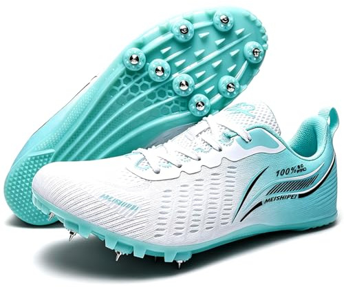 PIzrgm Zapatillas de Atletismo con 8 Clavos para Hombre Mujer Transpirables, Antideslizantes Ligeras para Carreras Saltos Y Velocidad,A,40 EU