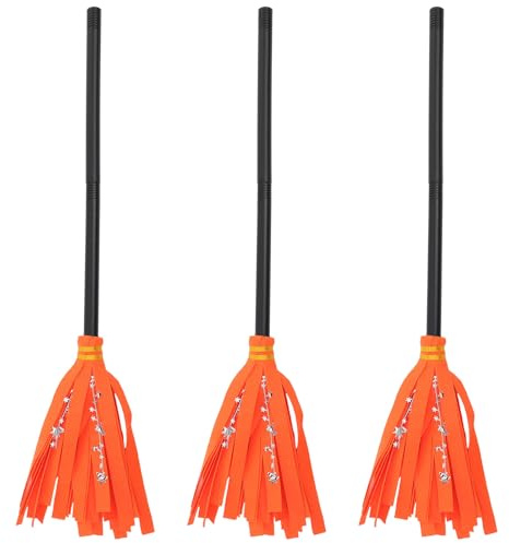 HOMSFOU 3 Pezzi Scopa da Strega in Plastica Arancione per Halloween Accessorio Cosplay Divertente Resistente per Carnevali e Maschere