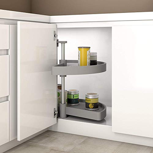 Gedotec Halbkreis-Schwenkbeschlag Küche Drehbeschlag Tablarboden für Eckschrank | Drehteller für Unter-Schrank | 900 x 550 mm | 1 Komplett-Set mit Schwenk-Böden aus Polyamid