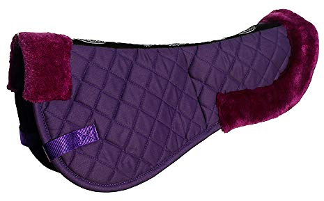 Rhinegold Cotton Horse Riding Saddle Pad - Luxury Equestrian Cotton Pad Saddle with Faux Fur, Trimmed Edges & Girth Replacement Straps. Horse Equipment - Numnahs for Horses & Ponies