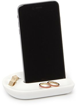 Umbra Junip Badezimmer iPhone Halter mit Ablage – Moderne Handyablage und Schmuckablage aus Polyresin für den Waschtisch, Geeignet für iPhone und Smartphone, Paßt in Junip Waschtisch-Ablage, Weiß