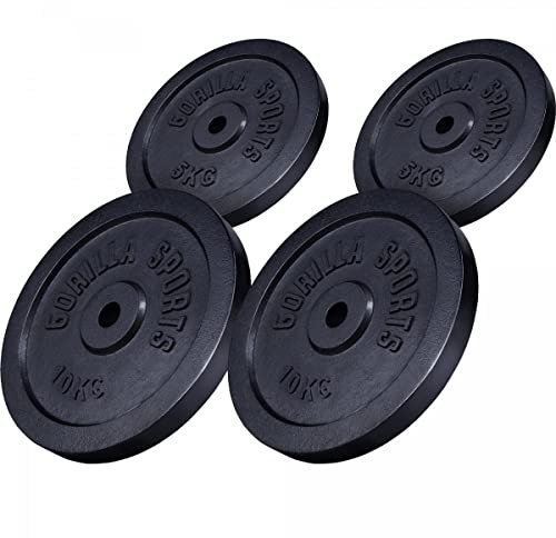 Gorilla Sports® Dischi Pesi - Singolo o Set, 1,25kg, 2kg, 2,5kg, 5kg, 10kg, 15kg, 20kg, 25kg, 27,5kg, 30kg, Foro 30mm, in Ghisa, Argento o Nero - Disco Peso, Palestra, per Bilanciere e Manubri