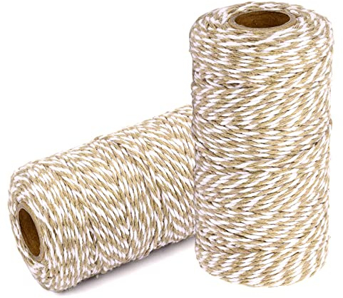 YZSFIRM Cotton Twine String Bakers Rope: 2 Roll Twines for Crafts Gift Wrapping - 656 Feet Khaki White Twine for Kitchen Cooking