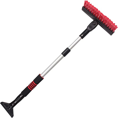 PETEX 4621 Schneebesen Eiskratzer mit Gummilippe 90° schwenkbar mit Teleskopstange Länge 58-86 cm, rot