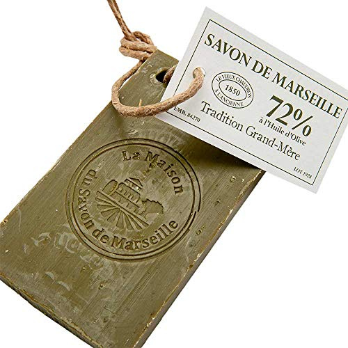 Savon de Marseille - French Olive Soap Slice - 72% Organic Olive Oil Soap on a Rope - Multipurpose - 250 Gram Slice