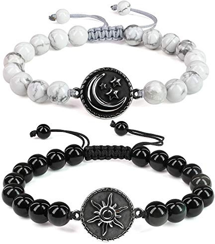 COAI Coppia di Bracciali della Distanza Sole Luna in Ossidiana e Howlite