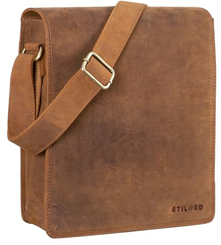 STILORD Lars Vintage Umhängetasche Leder Herren Hochformat für 13,3 Zoll Tablet MacBooks und iPad Schultertasche Herrentasche Messenger Bag Echtleder Farbe:tan - Dunkelbraun