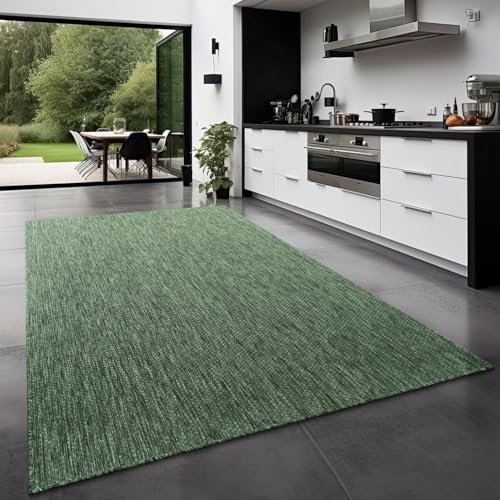 TT Home Teppich Für Outdoor Küchenteppich Balkon Terrasse Unifarbenes Design Modern, Farbe:Grün, Größe:120 cm Rund