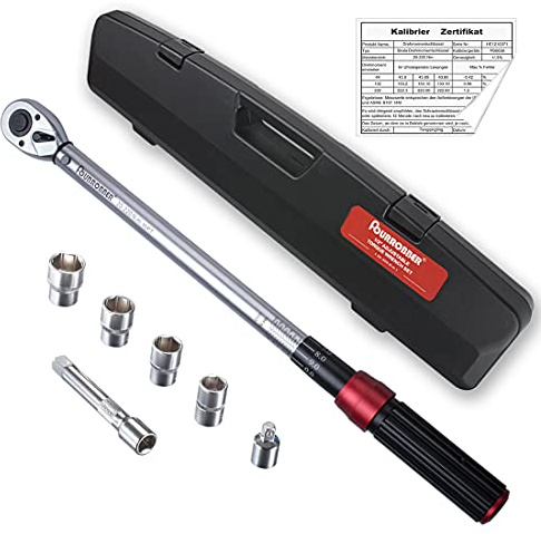 FOURROBBER Torque Wrench Set 1/2-inch Drive Click Bicycle Torque Wrench Dual-Direction Adjustable 90-Tooth Torque Wrench with Buckle 20-220Nm,Accuracy ± 3% Visit The Store
