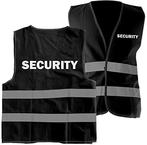 1 Stück Warnweste Security BLACK schwarz mit Reflektorstreifen