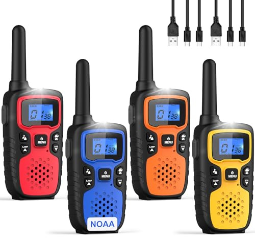 Wishouse Walkie Talkies for Adults Long Range-Rechargeable 4 Pack 2 Way Radios, Hiking Accessories Camping Gear Xmas Birthday Gift for Kids Family with Lamp,SOS Siren,NOAA Weather Alert,Easy to Use