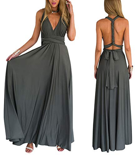 Odizli Vestido de noche largo para mujer, sexy, sin espalda, multiway, vendaje envolvente, vestido festivo, vestidos de dama de honor, vestido de fiesta, vestido de baile, gris oscuro, L