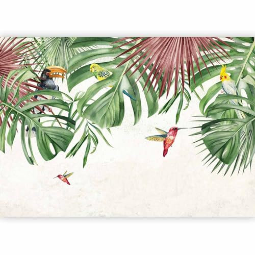 murando - Papier Peint Panoramique Adhésif Nature 392x280 cm - Murale Autocollante - Vert marron - Monstera perroquets tuakny animaux nature feuilles jungle colibris oiseaux b-C-10068-a-c