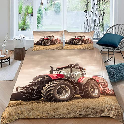 RFFLUX 3D Bauernhof Landwirtschaft Traktor Bettwäsche Set 135x200 cm 2teilig mit Reißverschluss Weiche und Angenehme Schlafkomfort Microfaser Bettbezug Kinderbettwäsche mit Kissenbezug 80x80 cm