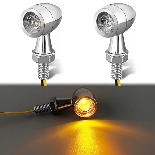 evermotor 12V Mini LED Blinker Motorrad E Geprüft, Verchromt Motorrad Blinker IP67 Wasserdicht (2 Stück)