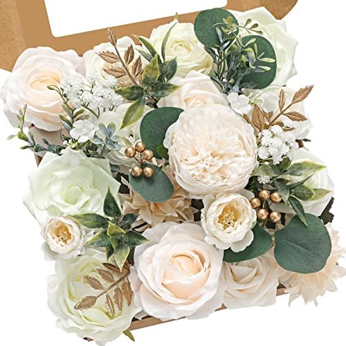 Serwalin Artificial White Flowers - Fake Wedding Bouquets & Centerpieces for Bridal Showers & Parties