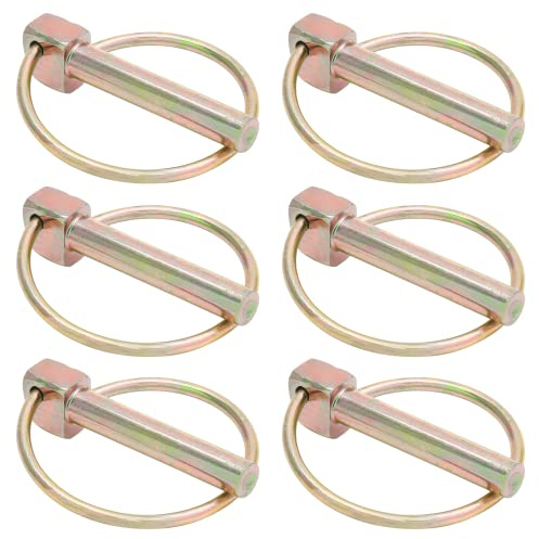 Moicstiy 6Pcs 3/8 Inch Heavy Duty Lynch Pin with Ring, Round Linch Pins Assortment Kit Lock Pin Clips for Farm Tractors, Trucks, Trailers, Mowers (3/8 x 1-3/4 Inch)