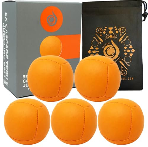 5 x Pro 110 g Cascade Tech 6 Jonglierbälle – Sechs Panel Thud Jonglierbälle & Tasche – Set mit 3 Jonglierbällen (Orange)