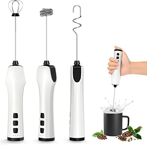Beautylife Mousseur à lait rechargeable portable pour café, fouet électrique avec 3 fouets en acier inoxydable 3 vitesses pour latte, cappuccino, frappe, matcha chocolat chaud