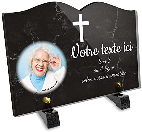 OCAP-FUNERAIRE.COM Placas Conmemorativas, Placa Funeraria Libro con Foto Personalizable en Plexi, Diseño de Cruz Cristiana, Diferentes Tamaños, Grosor 6 mm, Personalizado en Varias Líneas, 22 x 15 cm