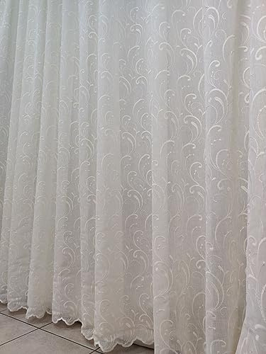Tende Arredo Tessile - Tessuto per Tenda su misura a metraggio per interni - con o senza Rifinitura Personalizzata - alta 3 metri - Entra - ricamat (Naturale)