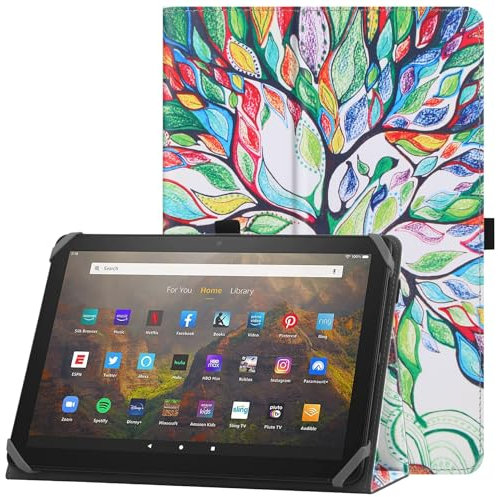 HoYiXi Universelle Hülle für 9-10,1 Zoll Tablette Fire HD 10 2021/2023 & Fire HD 10 Plus 2021/2023 mit Ständer Folio und Handschlaufe Schutzhülle für 9-10,1 Samsung Lenovo Android Tablette - Baum