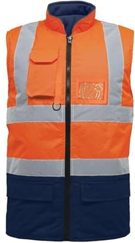 Dolce Vari 100% Polyester Hi Viz Vis Body Warmer Fleece Lined Reversible High Visibility Reflective Security Work Wear Waterproof Safety Body Warmer Jacket
