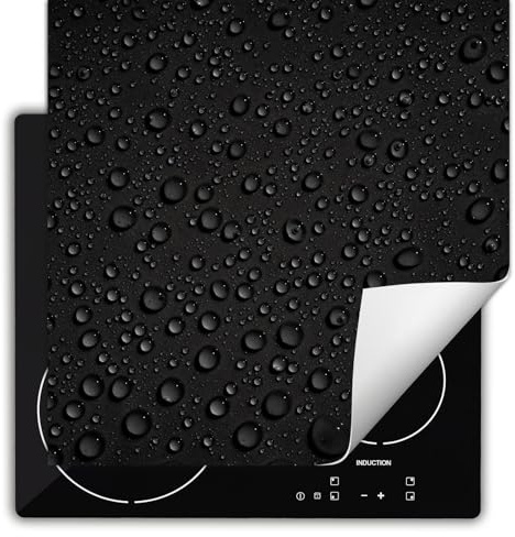 TMK ArtDeko Herdabdeckplatte Einteilig Küche Herdabdeckung Ceranfeld Herdabdeckplatten Anti Rutsch Matte Aufrollbar 60x52 cm, Schwarz Tropfen