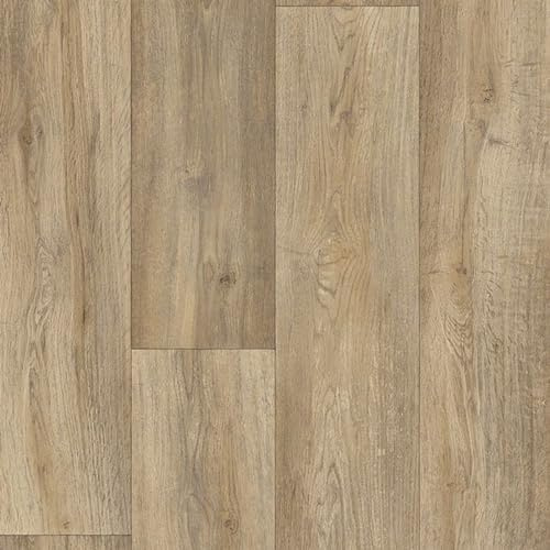 Anti-Slip Light Brown Wood Effect Vinyl Flooring For LivingRoom, Hallways, Kitchen, 2.0mm Thick Cushion Backed Vinyl Sheet, Waterproof Linoleum Flooring-2m(6'6) X 2m(6'6)-4m²