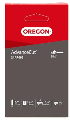 Oregon Chaîne de tronçonneuse compatible avec Stihl MSA161T, pour guide mini-tronçonneuse 30 cm (12 pouces), pas 1/4” Low Profile, 65 maillons, jauge 1,1 mm, faible rebond, gouges demi-rondes (24AP)