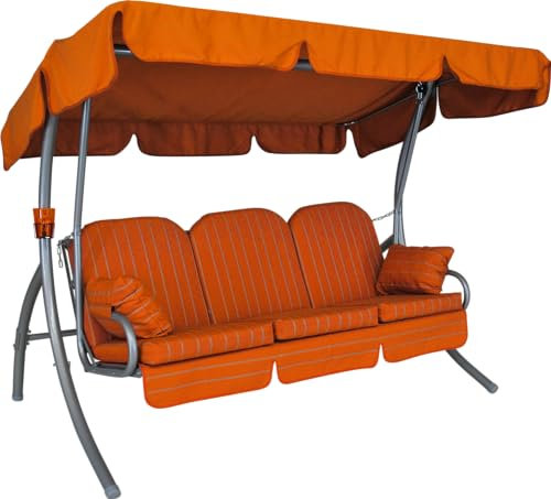 Angerer Hollywoodschaukel Ibiza – Schaukel zum Sitzen, Liegen & Entspannen, inkl. Bett-Funktion, einfache Montage, Made in Germany, hochwertiger Stoff, Orange-Creme gestreift