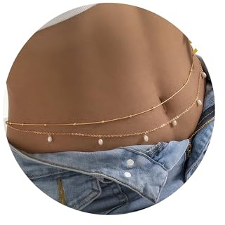 TINGN Körperschmuck für Frauen - 2 Stück 18 Karat Vergoldete Taillenkette Perlen Kette Layered Satelliten Taille Kette Minimalistischer Strand Bikini Körperschmuck Bauchkette Gold Damen
