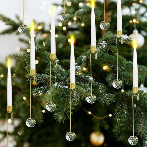 JOIONE Flameless Christmas Tree Candles with Remote, 12 Pack Battery Operated LED Candles for Christmas Tree Flickering Flame for Xmas Indoor Decor - Clear Crystal Ball