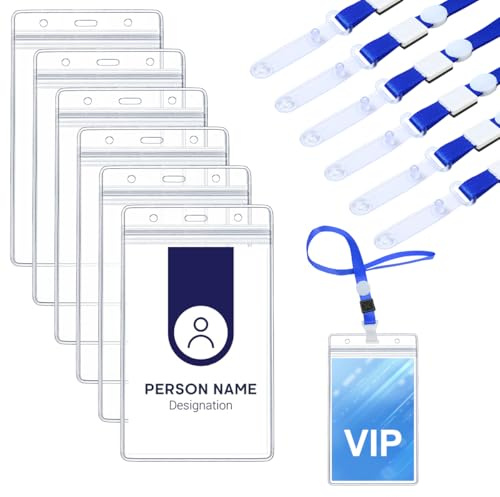 6PCS A6 Porta Tarjetas Identificativas Colgante,Impermeable Tarjetas de Identificación Vertical,PVC Portatarjetas Transparente,Suave Resistente Acreditaciones Colgantes,para Escuela, Festival, Evento