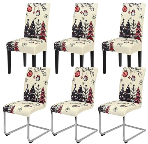 Yugarlibi Weihnachten Stretch Stuhlhussen 6er Set Stuhlbezug Schwingstuhl Universal Weihnachtsbaum Elastische Hussen Abnehmbare Waschbare Stühle Schutz für Esszimmer Hotel Party (6 Stück, Weiß)