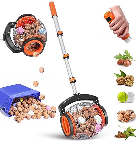 LIULIUDA Nut Gatherer, Walnut Picker Upper, Foot-Operated Release Ball Picker Roller,Side Opening, Effortless Emptying, Suitable for 3/4 - 1.7 Walnuts, Small Fruits, Magnolia Seeds, Peca