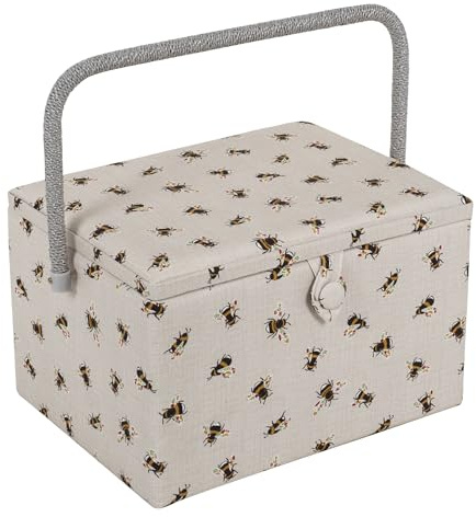 Hobby Gift Costurero grande exclusivo, caja de almacenamiento para manualidades, bandeja para accesorios, alfiletero, mango de PVC, 23,5 x 31 x 20 cm, Abejas
