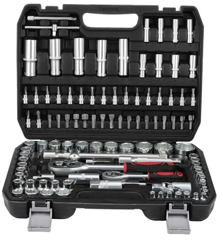 HSEAMALL Steckschlüsselsatz, 108-teilig, Ratschenschlüssel Knarrenkasten Set 1/4 und 1/2 Umschaltknarre Steckschlüssel und Bitsatz Set Steckschlüsseleinsätze
