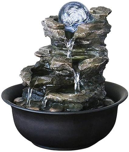 OLSKFUH Fontana da Tavolo Fontana da Tavolo Fontana Creativa Fontana da Tavolo Fontana a Cascata in Resina Fontana a Roccia Sfera Rotante per la casa Ornamenti per la Decorazione Interna Acqua F,A
