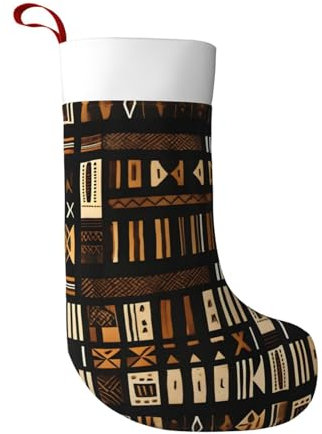 BREAUX Afrikanische Schlammtuch Tribal Weihnachtsstrümpfe, ultraweiche Samt-Weihnachtsstrümpfe, Kamindekoration, 45 cm