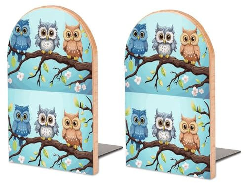 Eulen auf einem Ast Buchstützen, 1 Paar, robuste Buchstützen für Bücherregale, rutschfest, rund, Buchstopper, Buchregalhalter für Zuhause, Büro, Bibliothek, dekorativ