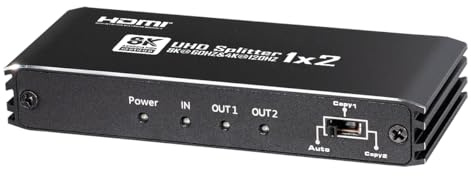 MAXTRACK 8K HDMI-splitter 1-i-2out — CS26-2L, HDMI-omkopplare med intelligent EDID-hantering, 8K@60Hz, 4K@120Hz, HDR10+, Dolby TrueHD, Plug & Play, HDMI-adapter för 2 bildskärmar eller TV