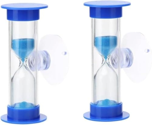 2 x blaue Zahnbürsten-Timer für 2 Minuten, Sanduhr, 2 Minuten, Kunststoff-Saugnapf, Sanduhr, Sanduhr, Desktop-Ornament, Partyzubehör, Timer